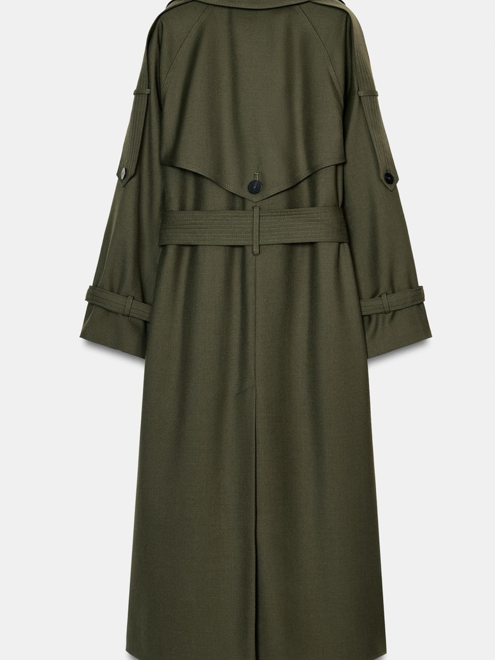 Zara Olive Trench Coat - Women's Oversized Long Coat - Picture 7 of 14